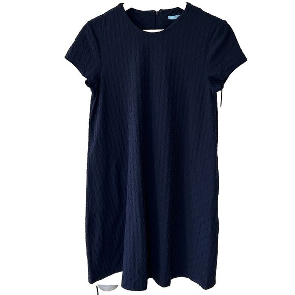 J. McLaughlin Catalina Cloth Dress Size Medium Navy Blue Textured Short Sleeve - Picture 1 of 6